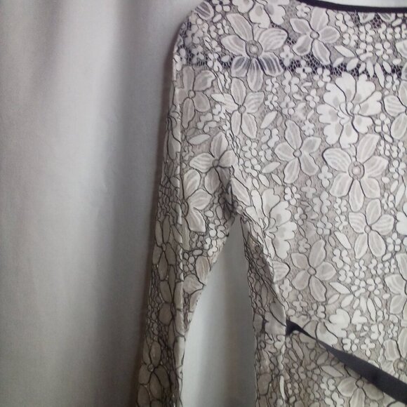 Allegra K Blouse S Long Sleeve Sheer Lace Floral White Black - Picture 4 of 16
